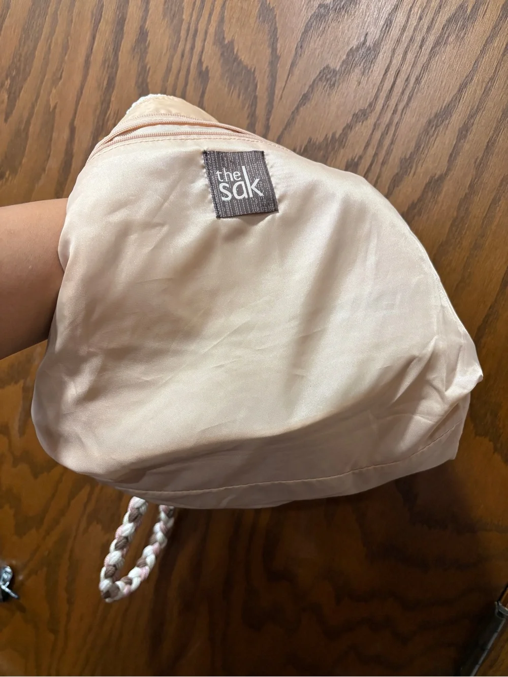 The Sak Cream Tan Pink Crochet Shoulder Bag Hobo Braided Crossbody Adjustable